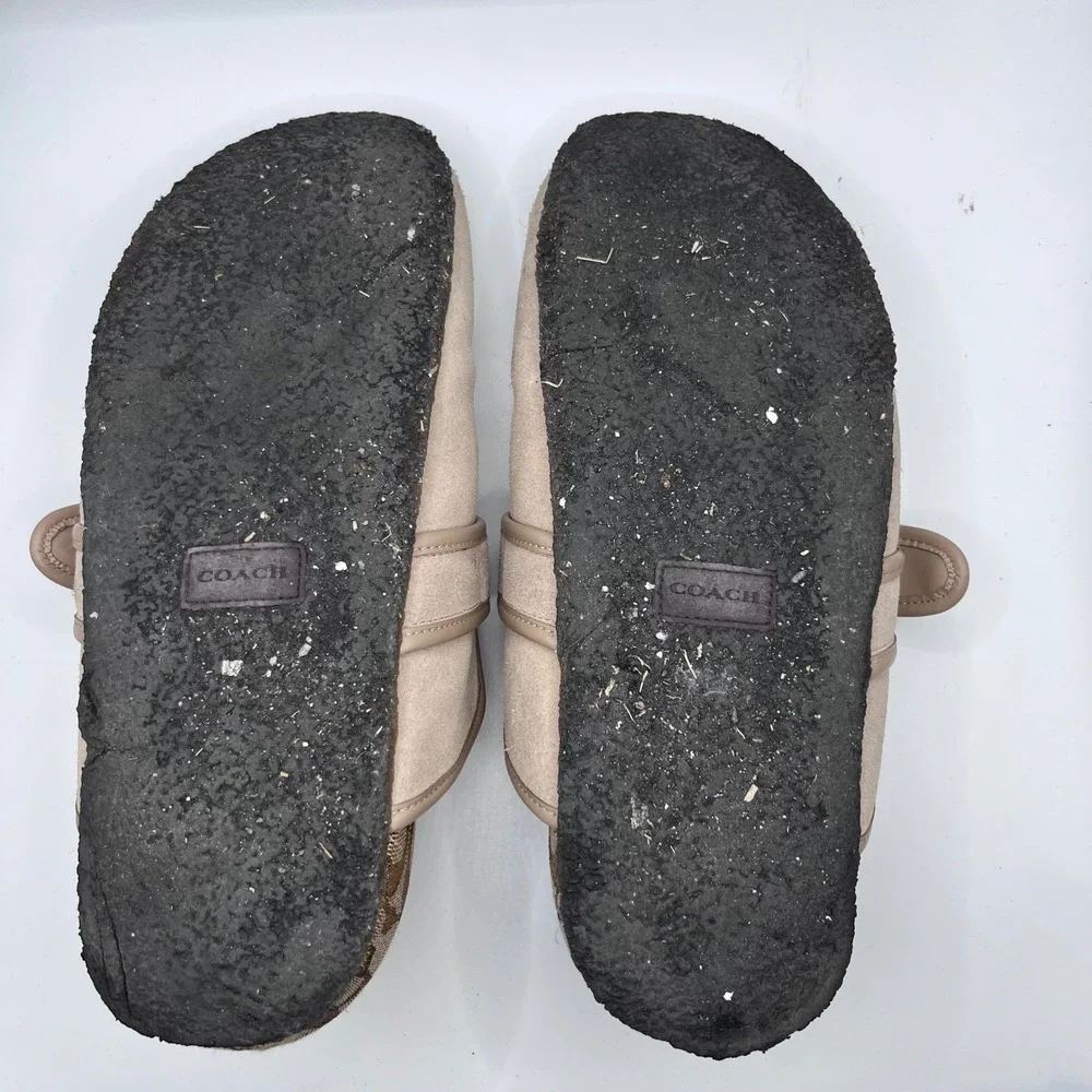 Coach Benjamin Clogs Mens 9D Tan Suede Buckle Strap Monogram Footbed Mules CR900 - Picture 6 of 6